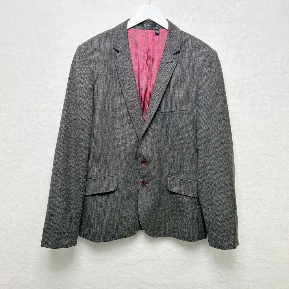 TED BAKER London 100% Wool Herringbone Blazer Sport Coat Grey Mens Sz‎ 4 US L/40